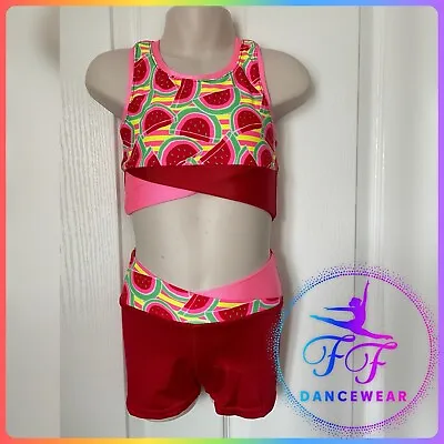 New Watermelon Print Lycra Crop Top & Shorts Dance Gymnastics Age 3/4 Yrs • £9.50