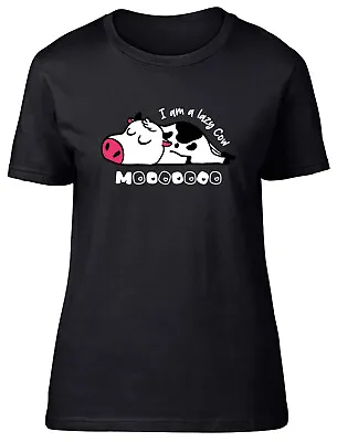Funny Lazy Cow Womens T-Shirt Lazing Sleeping Cow Ladies Gift Tee • £8.99