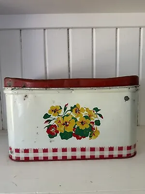 $29.99 • Buy Vintage Tin Bread Box Floral Plaid Pattern Hinged Lid 14”x10”x6  Farmhouse