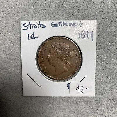 1897 Straits Settlements One Cent Bronze Coin 1c Victoria Straits Settlement • $42