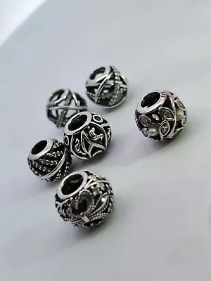 £33.65 • Buy Lot Of 6 Sterling Silver PANDORA Charms Beads All W/ Crystals Repeating Designs