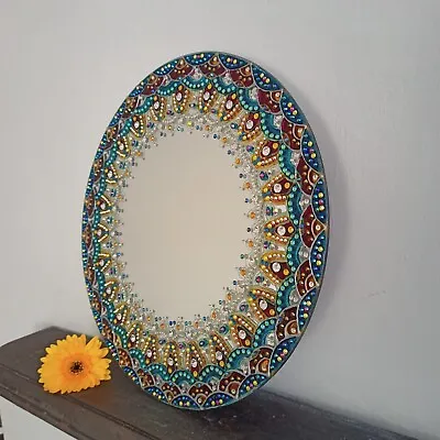 Mirror Round(30 Cm) Premium Rhinestones. Craft. New. Interior Decor. Boho Wall  • £90