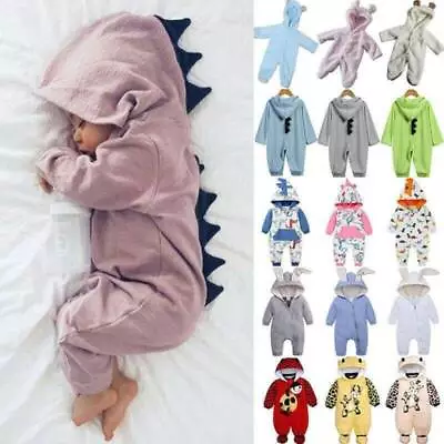 Newborn Baby Bunny Bear Hoodie Zip Up Romper Jumpsuit Clothes Outfit Babygrow﹤ • £7.50