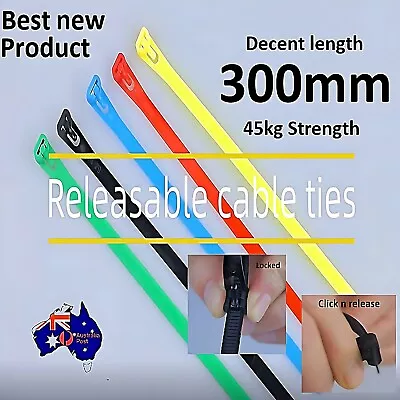 Cable Ties Zip MultiColor Nylon Plastic Reusable 7.2mm X 300mm Super Strong 45kg • $5