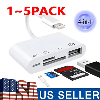 For IPhone IPod IPad IOS 12 Portable 4 In 1 USB SD TF Card Reader Camera Adapter • $36.89