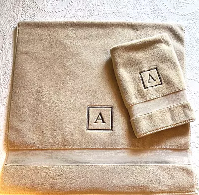 SET Of Pottery Barn Monogrammed Letter A Towels BATH AND HAND TOWEL • $28