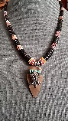 Heishi Bead Shell Necklace Arrowhead Style  Pendant Lizard Torquoise Beads. 20   • $40