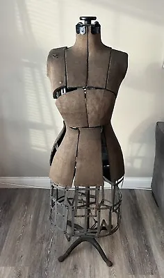 Antique Vintage Dress Form Wire Cage Gothic Seamstress W/ Cast Iron Base • $195