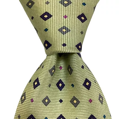 BVLGARI SEVENFOLD Men's Silk XL Necktie ITALY Luxury Geometric Green/Blue GUC • $90.99