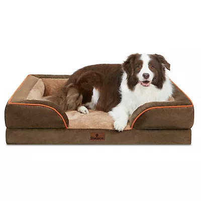 Brown Memory Foam Bolster Dog Bed For M L XL Dog -Orthopedic Pet Sofa With Cover • $29.99