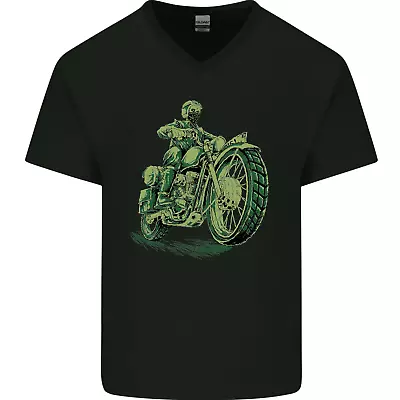 Biker Green Cafe Racer Motorbike Motorcycle Mens V-Neck Cotton T-Shirt • £11.99