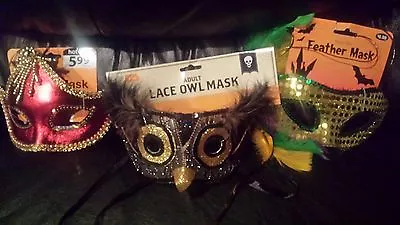 HALLOWEEN MARDI GRAS COSTUME PARTY MASKS LOT OF 3 NEW W/TAGS • $22