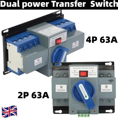£31.56 • Buy 2P/4P 63A  Automatic Transfer Switch Dual Power Mini Generator Changeover Switch