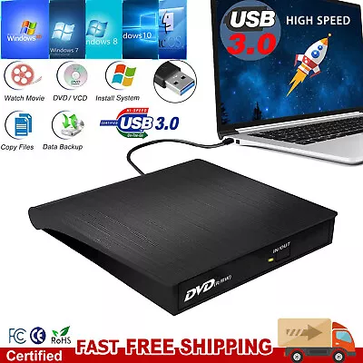 £14.99 • Buy DVD CD RW USB External DVD RW Disc Burner Drive Reader Windows 10 11 Laptop PC