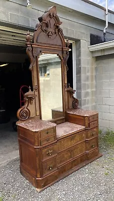 Renaissance Walnut And Burl Marble Top Dresser • $1950