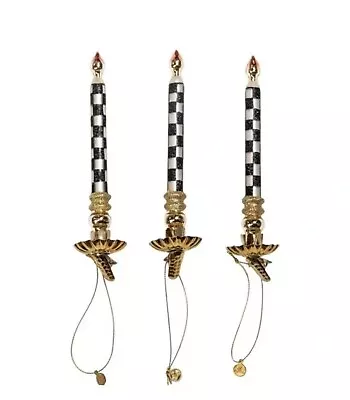 Mackenzie Childs- Courtly Check Glass Candle Clips Christmas Ornaments Set Of 3 • $59