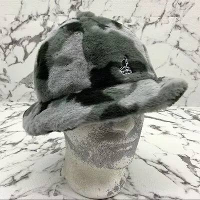 Men’s Kangol Fuzzy Grey Camo Faux Fur Casual Hat • $125