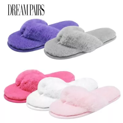 DREAM PAIRS Women Fluffy Slippers Memory Foam Open Toe Flip Flop Slip On Slipper • $12.79