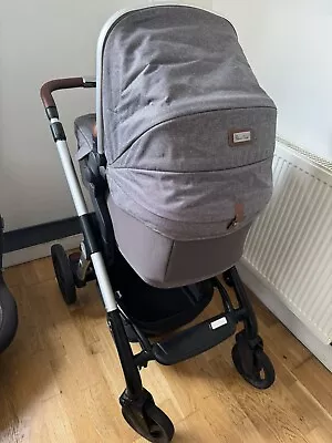 Silver Cross Grey/Tan Double Tandem Pram Pushchair With Carrycot And Extras • £350