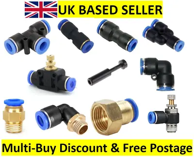 Pneumatic Push In Fitting Air Water Pipe - All Type Fittings 4-6-8-10-12-14-16mm • £3.89