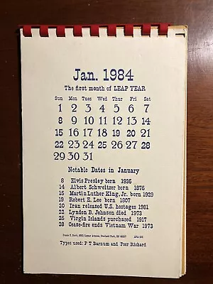 Duane C Scott Overland Park KS 1984 Vtg Calendar Typography P T Barnum • $14.01