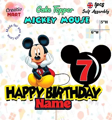 Personalised MICKEY MOUSE Cake Topper Name & Age Birthday Party Decoration New • £2.75