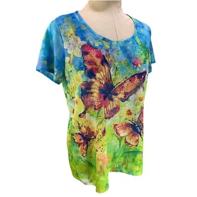 XL Petite Thomas And Olivia Women's Embellished Butterfly Scoop Neck Tshirt • $19