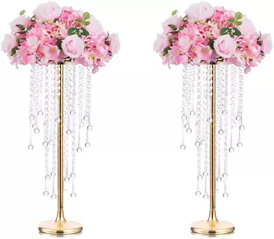 Tall Vases Wedding Centerpieces For Tables - 21.7  Gold Flower Vase With Chandel • £61.70