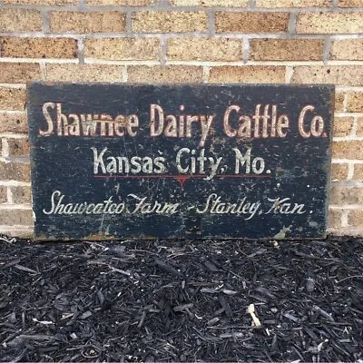 Vintage Shawnee Dairy Cattle Co Painted Wood Farm Sign Folk Art Kansas City • $649