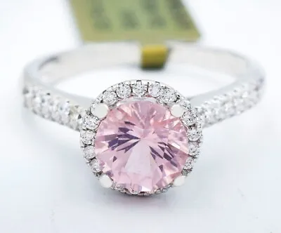GENUINE 2.18 Cts MORGANITE & WHITE SAPPHIRES RING .925 Sterling Silver - NWT • $0.99