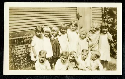 Vintage Photo CHILDREN WITH MATCHING BOB HAIRCUTS ATTEND BIRTHDAY PARTY • $3.96