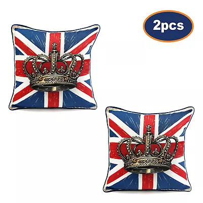 Set Of 2 Union Jack Style Print Design Stuffed Filled Soft Throw Pillow Cushion • £13.95