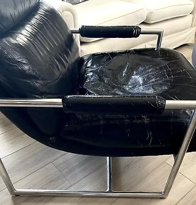 MCM Milo Baughman Chrome Sling Scoop Club Lounge Chair LOCAL P/U ONLY • $1100