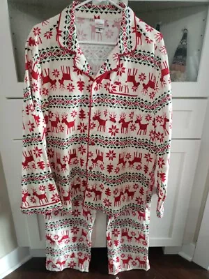 NWOT Women's LARGE Hanna Anderson Christmas Reindeer Flannel Pajama Set  • $40