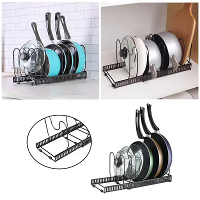 Expandable Pan Organiser Rack Pot Lid Holder Adjustable Kitchen Plates Storage • £8.95