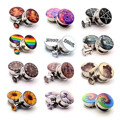 Pair Of Screw On Picture Plugs Gauges Choose Style And Size 16g Thru 1 Inch • $12.49