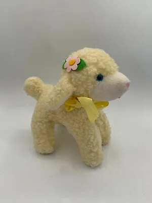 Vintage Trudy Toys White Yellow Little Lamb Sheep Plush Musical Bow Flower Works • $29.95