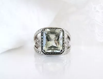 Victoria Wieck Sterling Silver 925 Heated Green Amethyst Diamond Bridge Ring 9 • $79