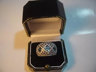 Beautiful Vintage Solid Silver Unusual Wide Ring-real Topaz & Spinels Size O1/2 • £60