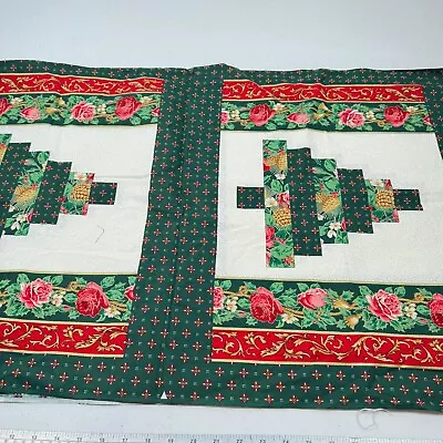 Vintage Wamsutta Fabric Green Red Flowers Cotton Christmas Tree Holiday 36x44 • $9.99