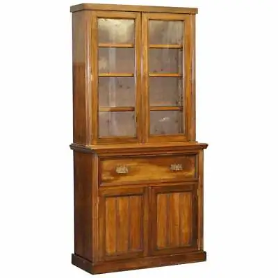 Circa 1880 Light Mahogany Library Bookcase Secretaire Desk Brown Leather Surface • $2175.86