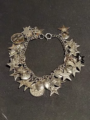 Vintage  Sterling Silver BEO Sorority Charm Bracelet Stars Hearts 40 Charms  • $200