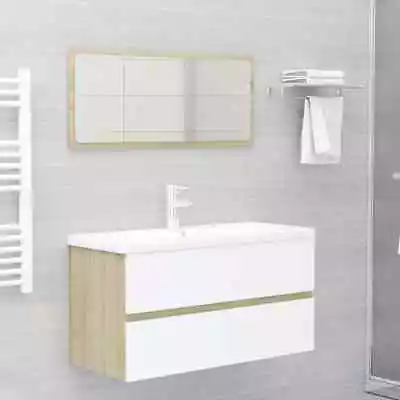 2pcs Wall Hung Bathroom Cabinet Set Mirror Sink Vanity Storage Wooden Oak White • $95.09