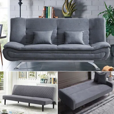 3 Seater Sofa Bed Fabric Sleeper Beds Couch Settee Living Room Click Clack Grey • £239.95