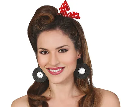 Large Vinyl Record Earrings Retro Music 33 RPM 50s 60s Fancy Dress Rockabilly • £5.49