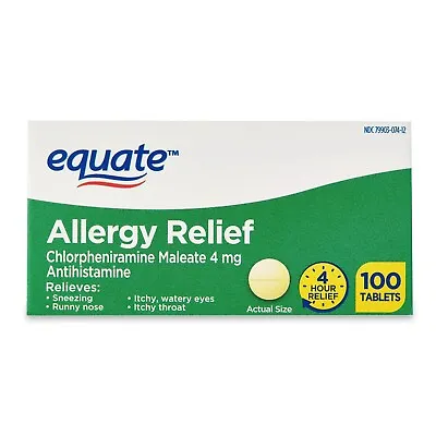 Equate ChlorTabs Tablets 4 Mg 100 Count Relieves Runny Nose Sneezing & Itchy • $7.89
