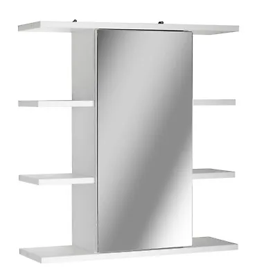 £28.99 • Buy White Wooden Wall Mounted Mirror 1 Door Bathroom Cabinet Storage Accessories NEW