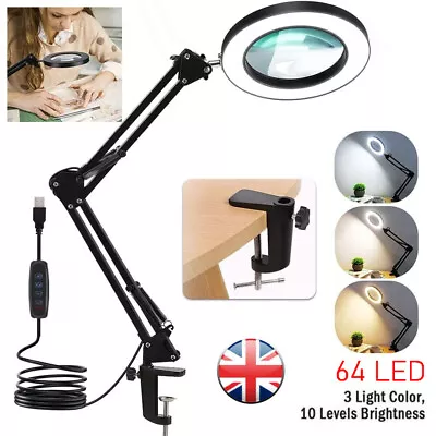 Glass Magnifying Magnifier Lamp Stand Clamp Desk Lamp 10X Light With Beauty LED • £17.99