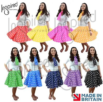 £7.99 • Buy GIRLS Skirt Rock N Roll 1950s COSTUME Polka Dot FREE SCARF Childs Fancy Dress