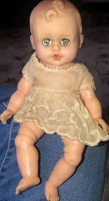 VTG Baby Doll Ginette? Sleep Eyes Molded Hair Posable 8in Drink Wet • $16